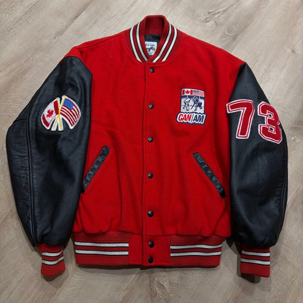 Vintage 90s Can/Am CanAm Canadian American Hockey Varsity Jacket Mens Medium
